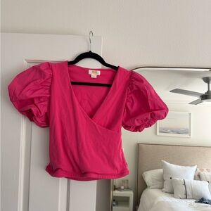 Anthropology Pink Puff Sleeve Blouse